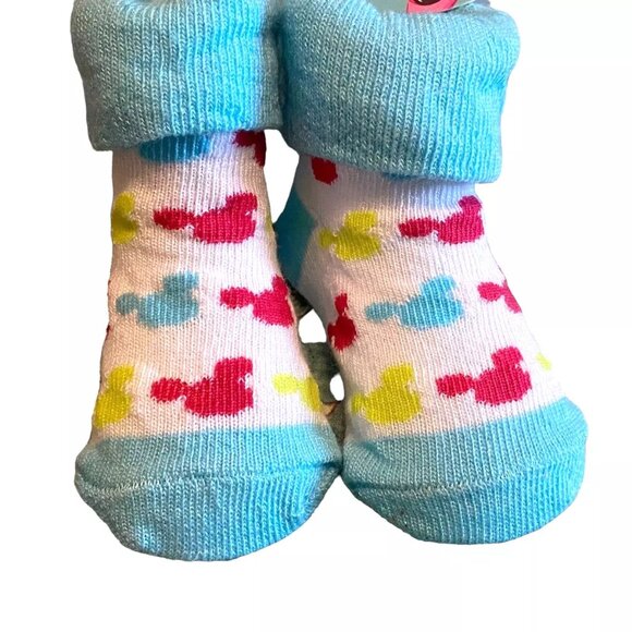 DISNEY BABY MICKEY MOUSE 1 Pair 0-12 M Baby Blue Cotton Blend Sock Booties NWT - Picture 3 of 7
